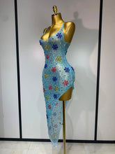 2025 Newest Sexy Mesh High Split Sparkly Diamonds See Through Dress Luxury Birthday Dress Women Celebrate Party Stage Outfit